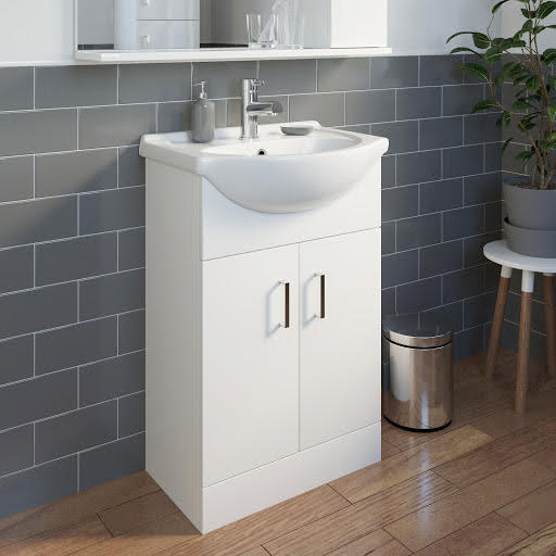 Essence White Gloss Bathroom Sink Cabinet & Basin - 550mm Width