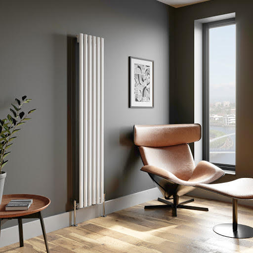 DuraTherm Vertical Oval Tube Single Panel Designer Radiator - 1800 x 360mm White