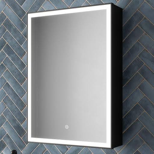 Artis Svelto LED Black Aluminium Mirror Cabinet with Demister Pad & Shaver Socket 500x700mm - Mains