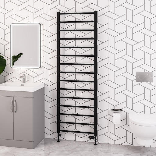 Solaro Tuscan Round Bar 1800 x 600mm Heated Towel Radiator - Matt Black
