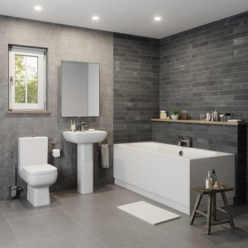 Affine Amelie Bathroom Suite with 1700mm Double Ended Curved Bath, Toilet & Full Pedestal Basin