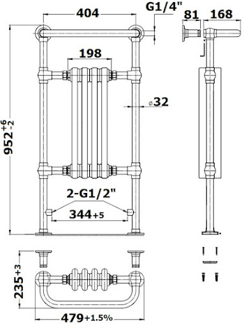 DuraTherm Traditional Heated Towel Radiator - 952mm x 479mm