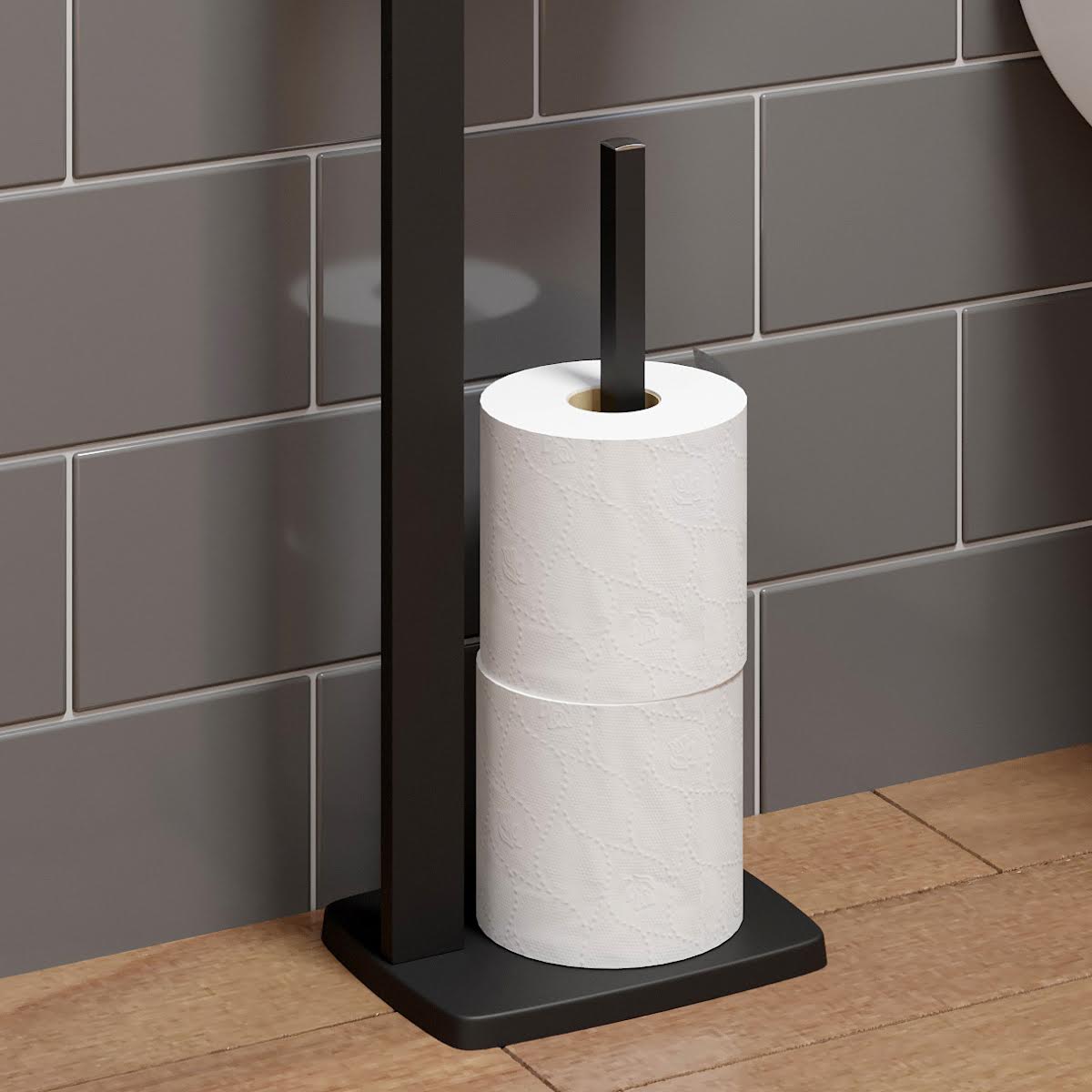 Black Iron Freestanding Toilet Roll Holder & Storage main image 1