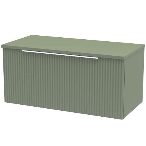 Opula Fluted Wall Hung Green Countertop Vanity Unit - 800mm