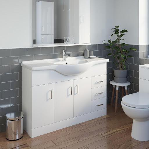 Alpine White Gloss Freestanding Vanity Unit 1200mm