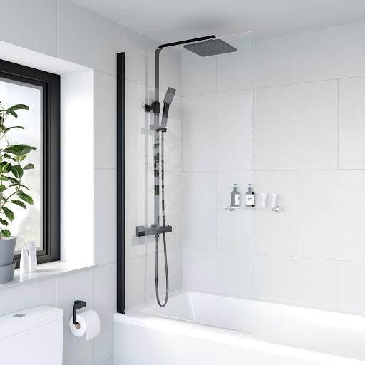 Luxura Square Bath Shower Screen 800mm - Black 6mm