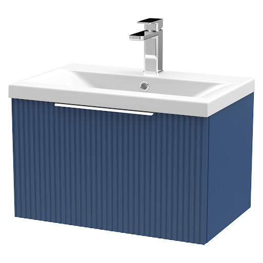 Opula Fluted Wall Hung Blue Vanity Unit - 600mm