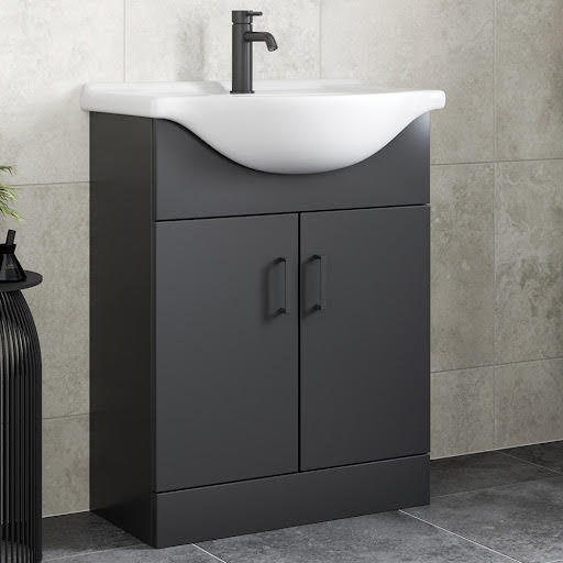 Alpine Black Freestanding Vanity Unit with Basin - 650mm
