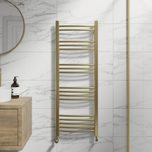 DuraTherm Curved Heated Towel Radiator Brushed Brass 1200 x 450mm