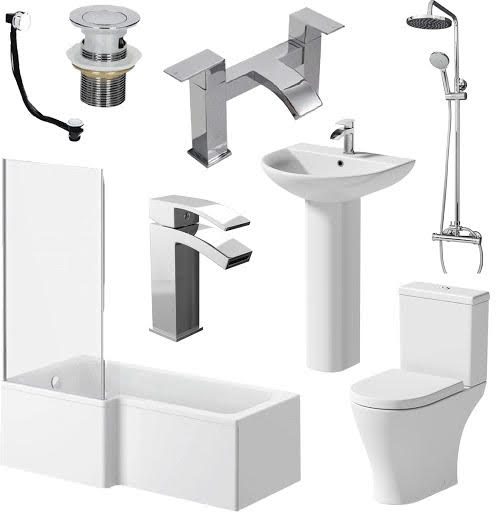 Arles Bathroom Suite with L Shape Bath, Taps, Shower & Screen - Left Hand 1700mm