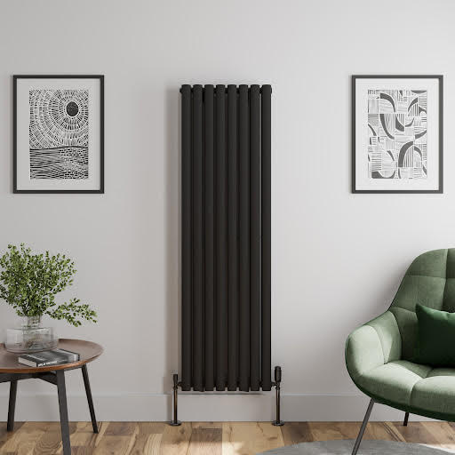 DuraTherm Vertical Oval Tube Double Panel Designer Radiator - 1600 x 480mm Black