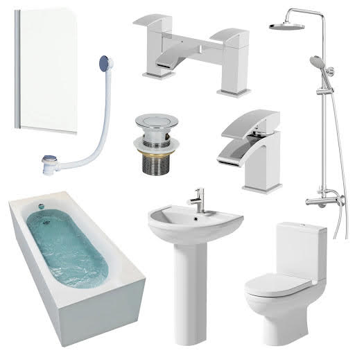 Ceramica Milan Bathroom Suite with 1700mm Bath, Toilet, Basin, Taps, Shower, Screen & Waste
