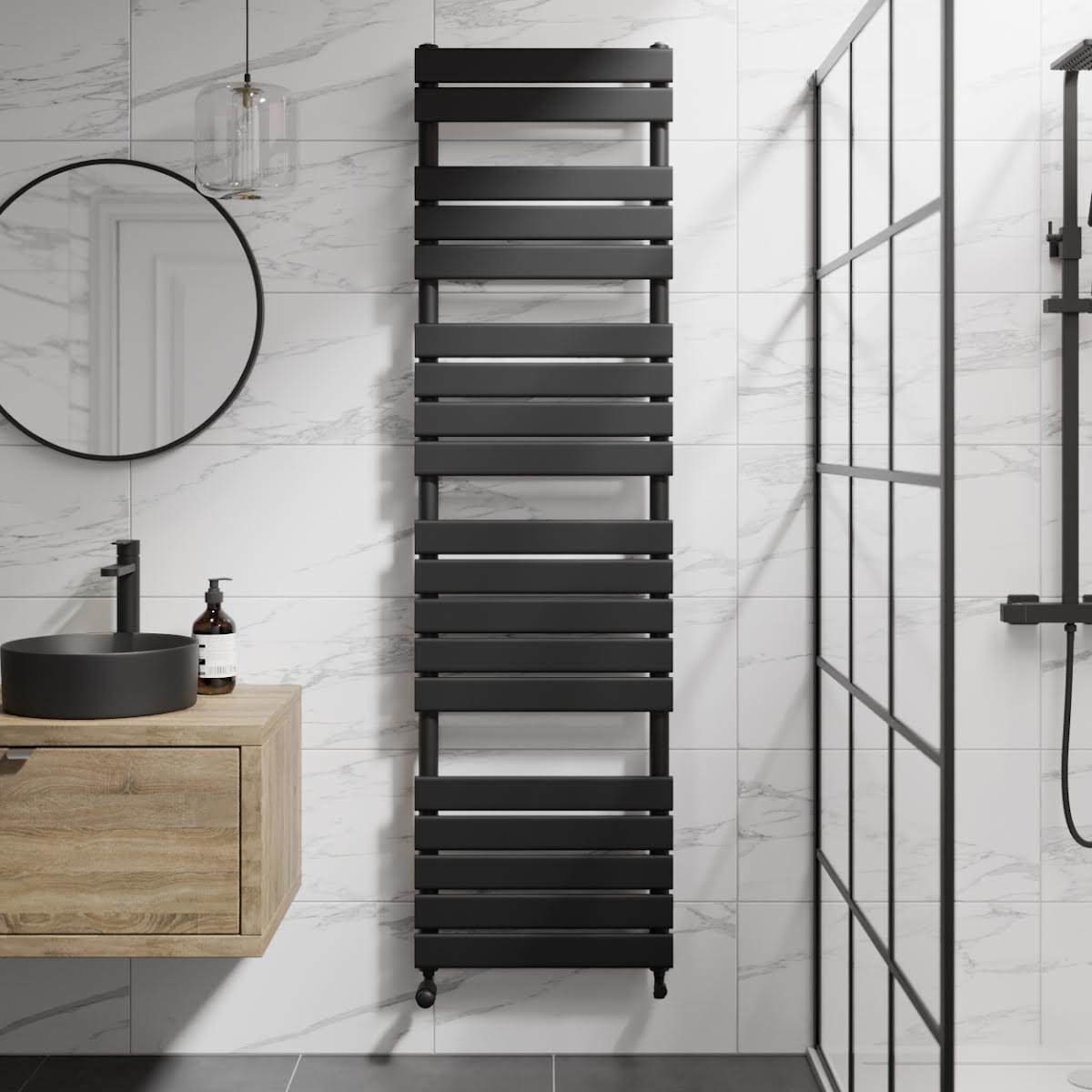 DuraTherm Flat Panel Heated Towel Radiator Matt Black 1800x500mm