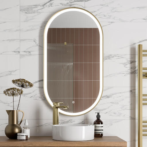Artis Oval LED Mirror with Demister - 550 x 1000mm Brushed Brass