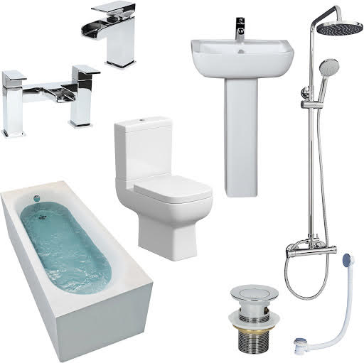 Amelie Single Ended 1700mm Bathroom Suite - Including Taps, Waste, Shower & Screen