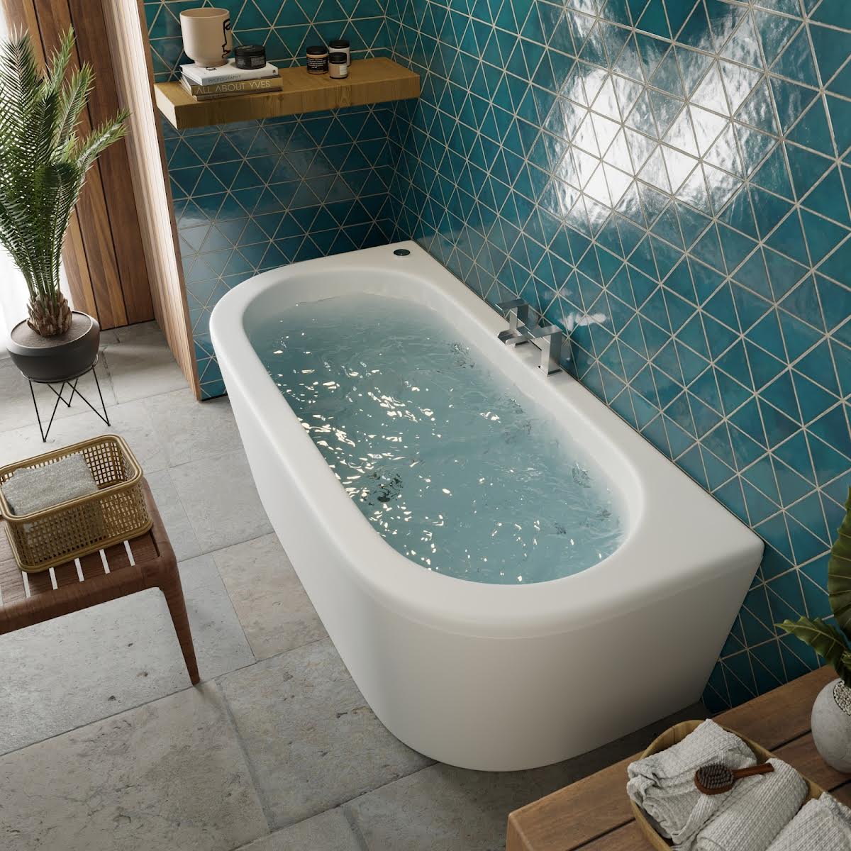 Vitura Back To Wall Whirlpool Bath with 6 Jets & Panel - 1700 x 800mm