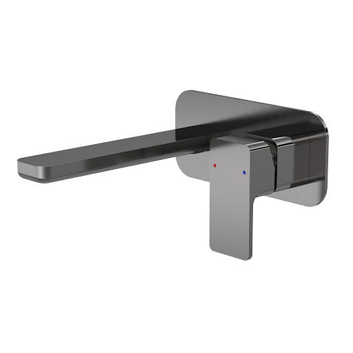 Aquari Quadro Brushed Pewter Wall Mounted Basin Mixer Tap with Plate
