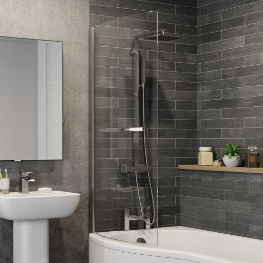 Ceramica Curved Bath Shower Screen 870mm with Rail