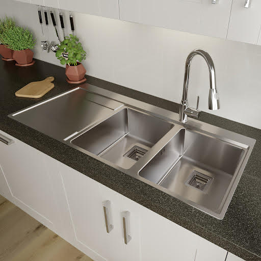 Sauber Stainless Steel Inset Double Kitchen Sink & Drainer LH