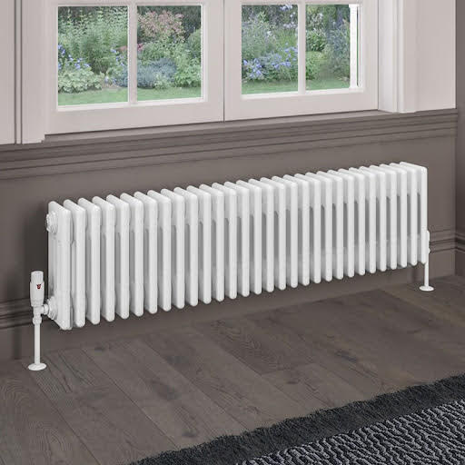 Eastlake Rivassa 300 x 1373mm Traditional 4 Column Radiator - Gloss White