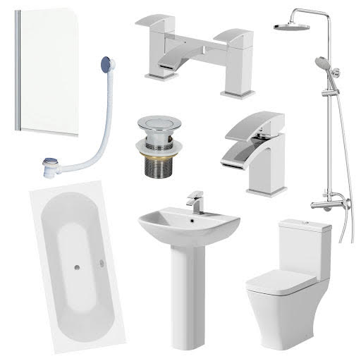 Marseille Complete Bathroom Suite Bundle with Double Ended Curved Bath - 1700mm