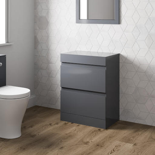 Artis Centro Grey Gloss Free Standing Drawer Vanity Unit & Top Board - 600mm Width