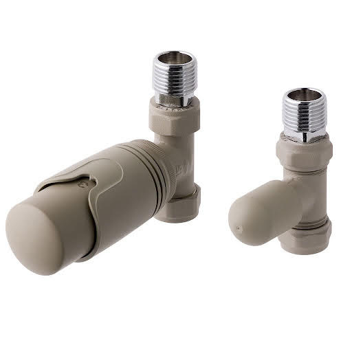 Solaro 15mm Thermostatic Straight Radiator Valve & Lockshield - Matt Cappuccino