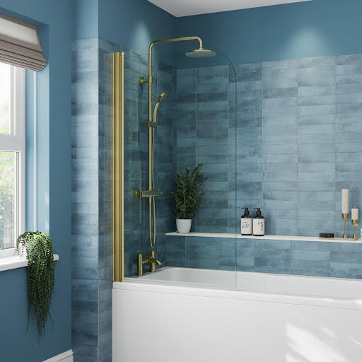 Luxura Curved Edge Bath Shower Screen 800mm - Brushed Brass 6mm