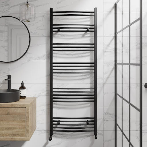 DuraTherm Curved Heated Towel Radiator Matt Black - 1600 x 600mm