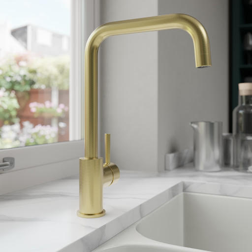 Sauber Single Lever Kitchen Mixer Tap - Brushed Gold