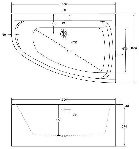 Bathroom Modern Curved Corner Bath Panel White High Gloss Acrylic