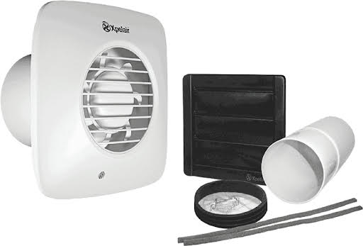 Xpelair Simply Silent Timer and Humidistat controlled Square Extractor Fan with fitting kit 100mm -LV100HTS