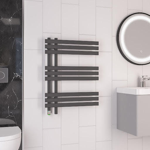 Solaro Loddon 800 x 600mm Electric Heated Towel Radiator - Matt Anthracite