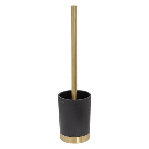 Tiger Tune Freestanding Toilet Brush and Holder - Brushed Brass and Black