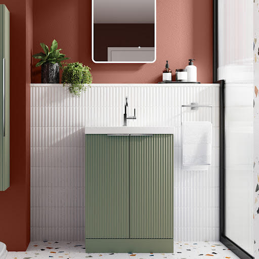 Regis Fluted Freestanding Green Vanity Unit - 600mm