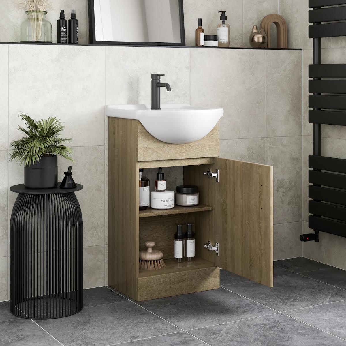 Alpine Oak Freestanding Cloakroom Vanity Unit With Basin 450mm alpine-oak-freestanding-cloakroom-vanity-unit-with-basin-450mm