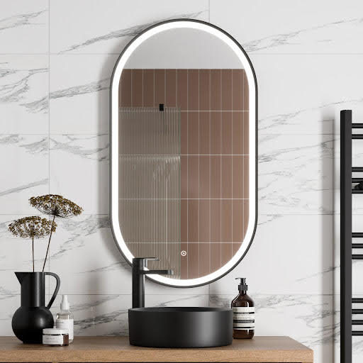 Artis Oval LED Mirror with Demister - 550 x 1000mm Matt Black