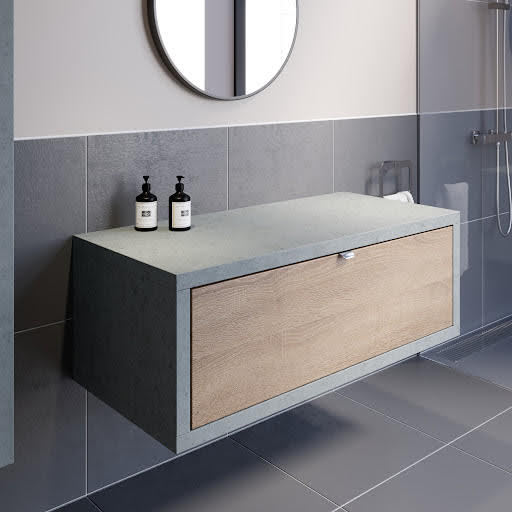 Vitusso Garda Concrete Grey & Wood Wall Hung Vanity Unit 1100mm