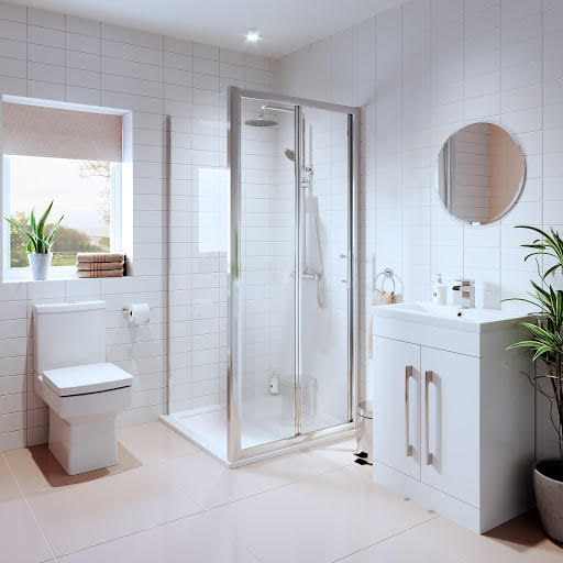 Royan Bathroom Suite with Luxura Bi-Fold Enclosure & Aurora Vanity Unit - 900mm