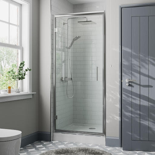 Diamond Hinged Shower Door 900mm with 900 x 900mm Raised Tray and Waste - 8mm
