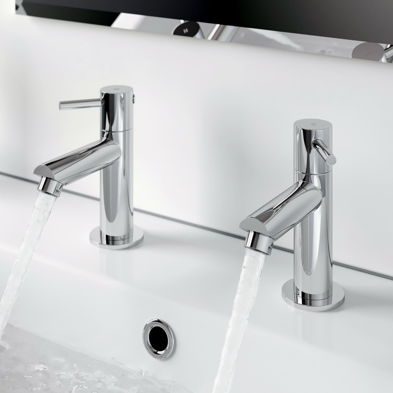 Modern Bathroom Basin Taps Hot & Cold Pair Twin Chrome Lever Handle