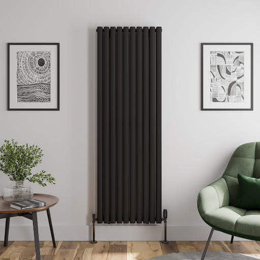 DuraTherm Vertical Oval Tube Double Panel Designer Radiator - 1800 x 600mm Black