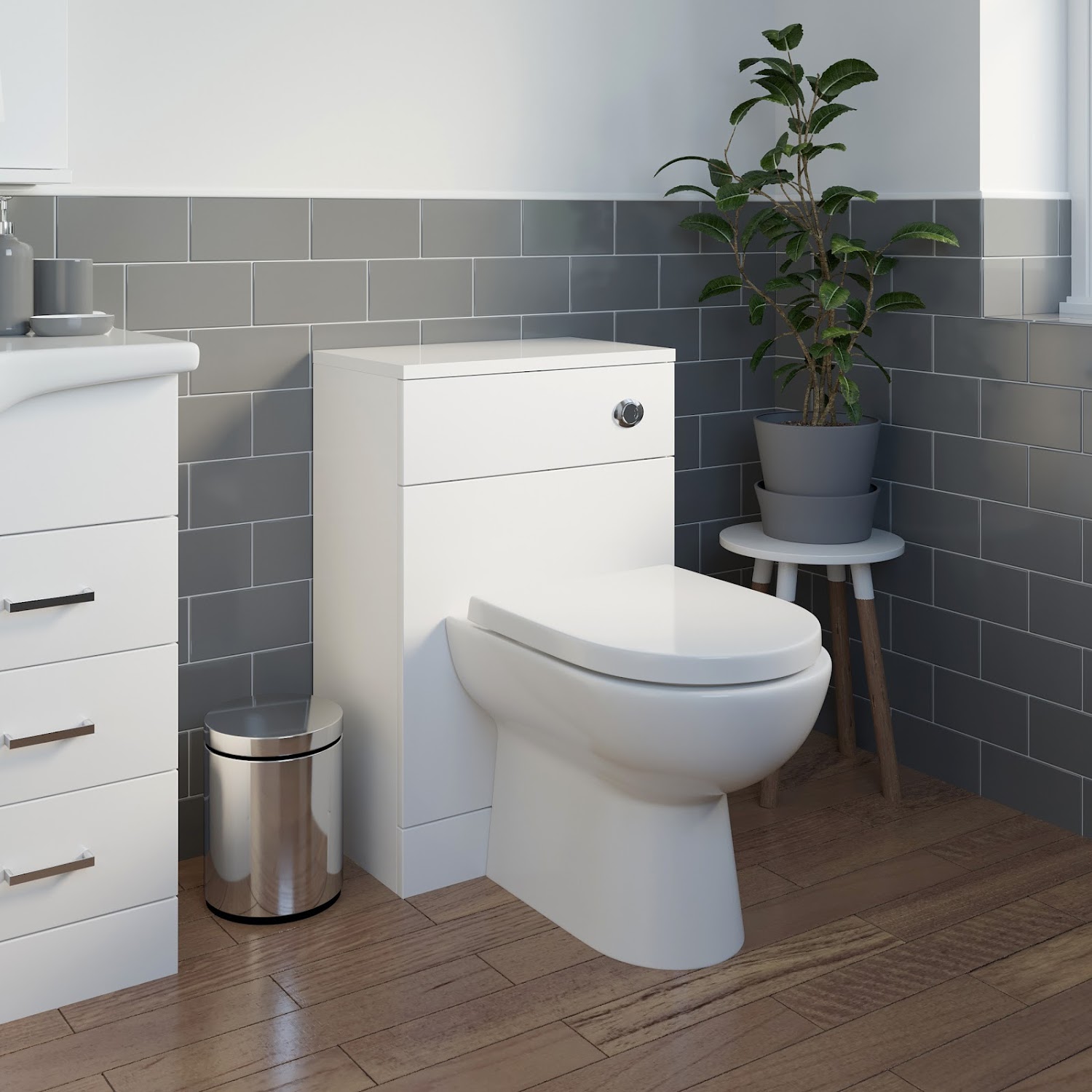 Bathroom 500 x 330mm Back To Wall BTW Toilet Cistern Unit White Gloss