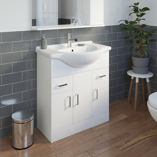 Alpine White Gloss Freestanding Vanity Unit 750mm