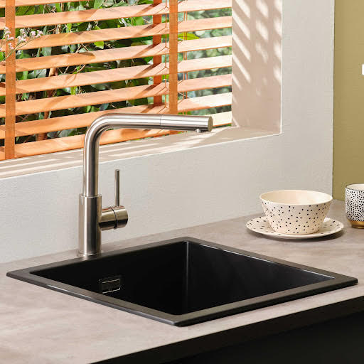 Reginox Amsterdam 50 Undermount Inset Single Bowl  Granite Kitchen Sink Black Silvery