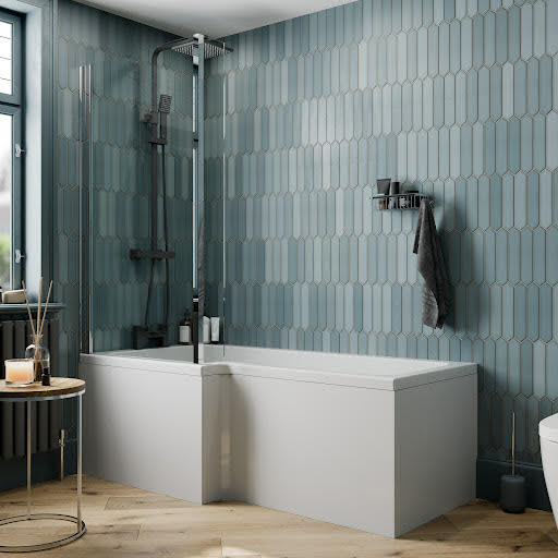 Ceramica L Shaped 1700x850mm Shower Bath, Shower Screen & Bath Panel LH