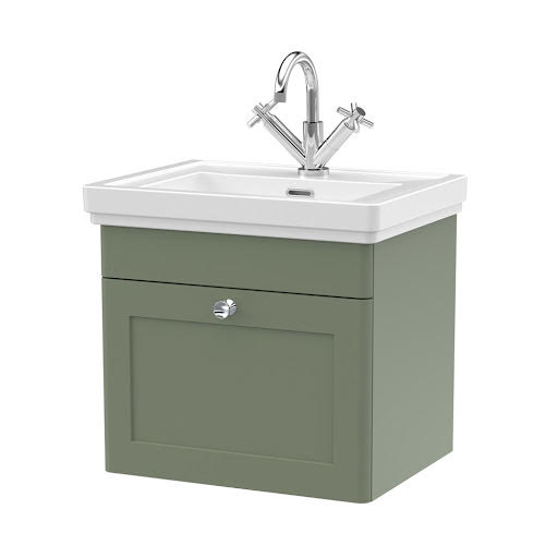 Eastlake Malvern Wall Hung Bathroom Vanity Unit with Basin - Satin Green 500mm