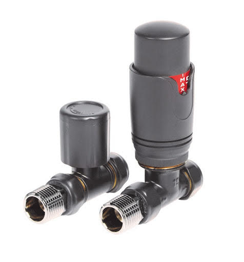 Towelrads Straight Thermostatic Radiator Valve with Lockshield - Anthracite