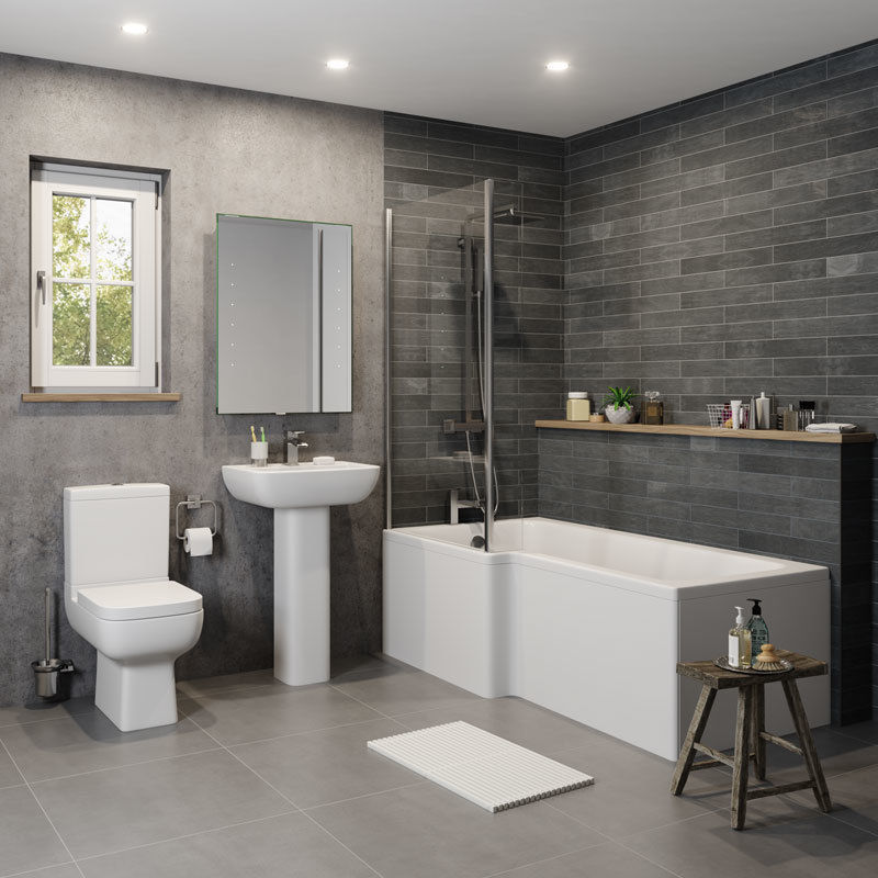 L Shaped Complete Bathroom Suite Close Coupled Toilet Vanity Unit Bath ...
