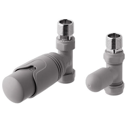 Solaro 15mm Thermostatic Straight Radiator Valve & Lockshield - Matt Grey
